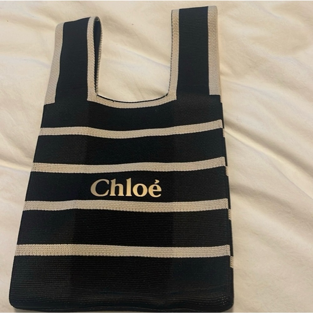 Chloé Black and Cream Striped Tote Bag